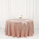 Sequin 120" Round Tablecloth Rose Gold - Seamless Glittering Table Cover